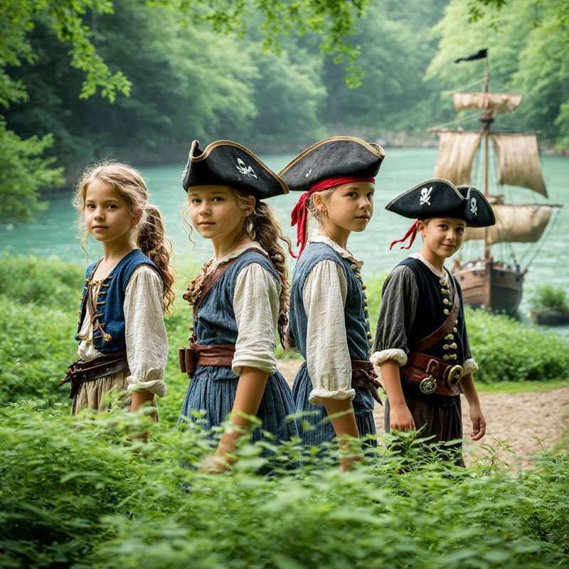 FamilyFundus | Stadtrallye | Piraten-Schatzsuche - Kinder in Piratenkostümen